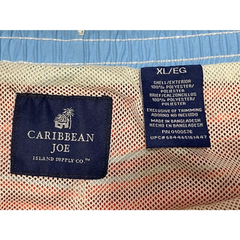 Caribbean Joe Swim Trunks Coral Striped XL MCR9765 Mesh Lined Elastic Waist‎